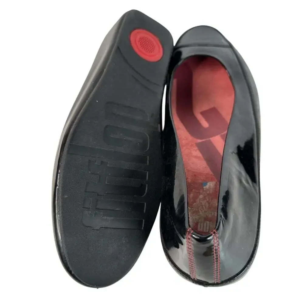 FitFlop Due Patent Ballet Flats Black Leather Platform Comfort Casual Travel 11